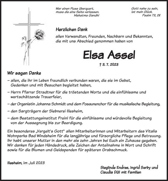 Traueranzeige von Elsa Assel von Neustadt/ Scheinfeld/ Uffenheim