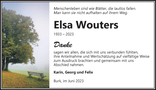 Traueranzeige von Elsa Wouters von Dinkelsbühl/ Feuchtwangen