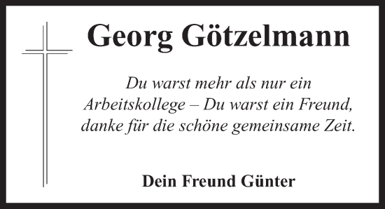 Traueranzeige von Georg Götzelmann von Neustadt/ Scheinfeld/ Uffenheim