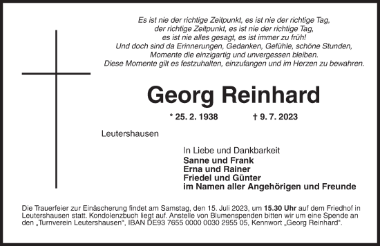 Traueranzeige von Georg Reinhard von Ansbach