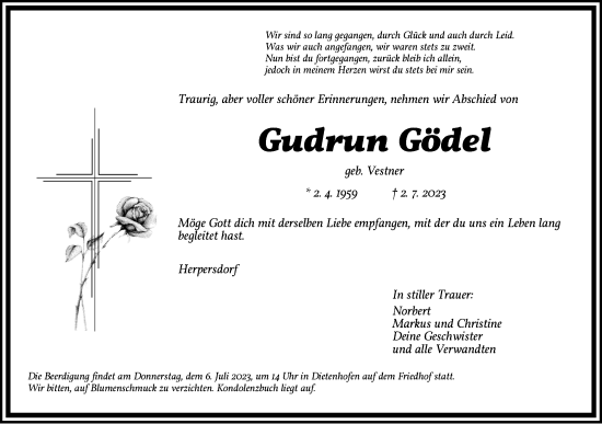 Traueranzeige von Gudrun Gödel von Ansbach