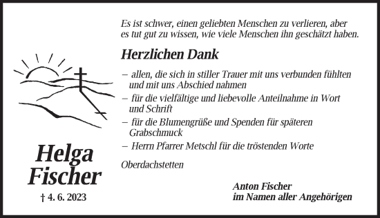 Traueranzeige von Helga Fischer von Ansbach