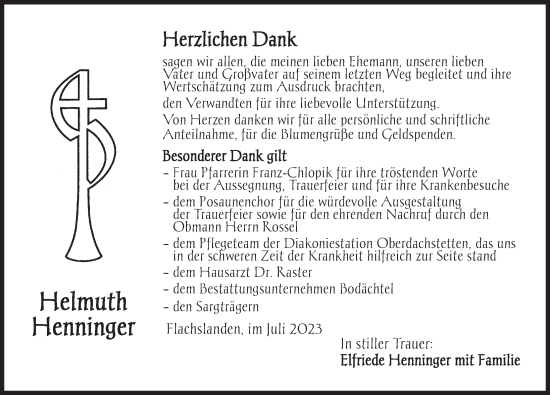 Traueranzeige von Helmuth Henninger von Ansbach