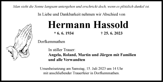 Traueranzeige von Hermann Hassold von Dinkelsbühl/ Feuchtwangen