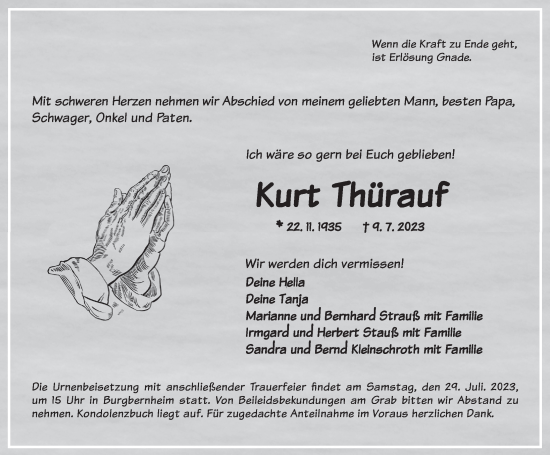 Traueranzeige von Kurt Thürauf von Neustadt/ Scheinfeld/ Uffenheim