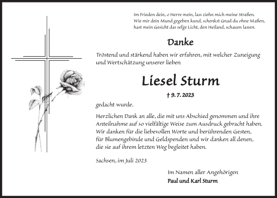 Traueranzeige von Liesel Sturm von Ansbach