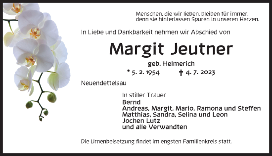 Traueranzeige von Margit Jeutner von Ansbach