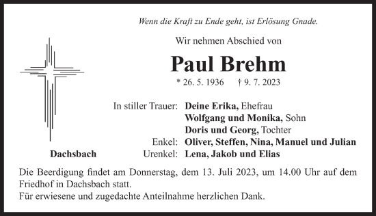 Traueranzeige von Paul Brehm von Neustadt/ Scheinfeld/ Uffenheim