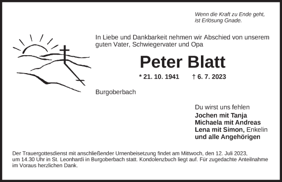 Traueranzeige von Peter Blatt von Ansbach