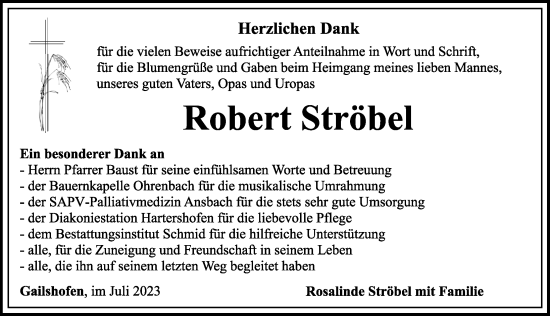 Traueranzeige von Robert Ströbel von Rothenburg