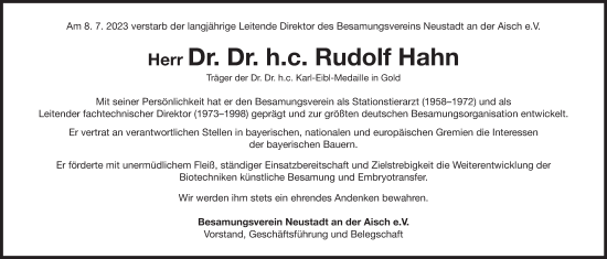 Traueranzeige von Rudolf Hahn von GE