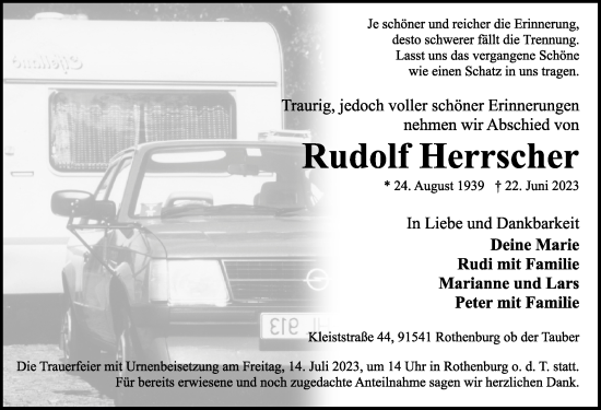 Traueranzeige von Rudolf Herrscher von Rothenburg