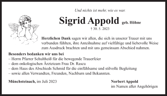 Traueranzeige von Sigrid Appold von Neustadt/ Scheinfeld/ Uffenheim