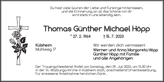 Traueranzeige von Thomas Günther Michael Höpp von Neustadt/ Scheinfeld/ Uffenheim