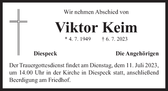 Traueranzeige von Viktor Keim von Neustadt/ Scheinfeld/ Uffenheim