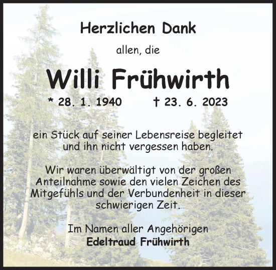 Traueranzeige von Willi Frühwirth von Dinkelsbühl/ Feuchtwangen