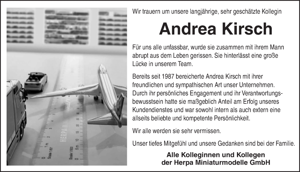  Traueranzeige für Andrea Kirsch vom 30.08.2023 aus Ansbach