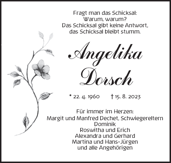 Traueranzeige von Angelika Dorsch von Ansbach