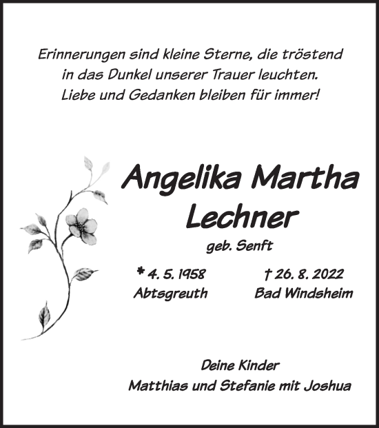 Traueranzeige von Angelika Martha  Lechner von GE