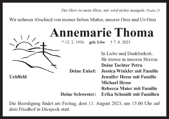 Traueranzeige von Annemarie Thoma von Neustadt/ Scheinfeld/ Uffenheim