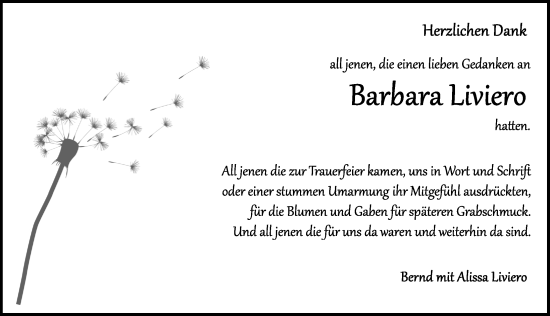 Traueranzeige von Barbara Liviero von Rothenburg