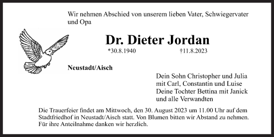 Traueranzeige von Dieter Jordan von Neustadt/ Scheinfeld/ Uffenheim