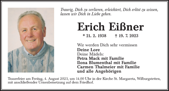 Traueranzeige von Erich Eißner von Dinkelsbühl/ Feuchtwangen