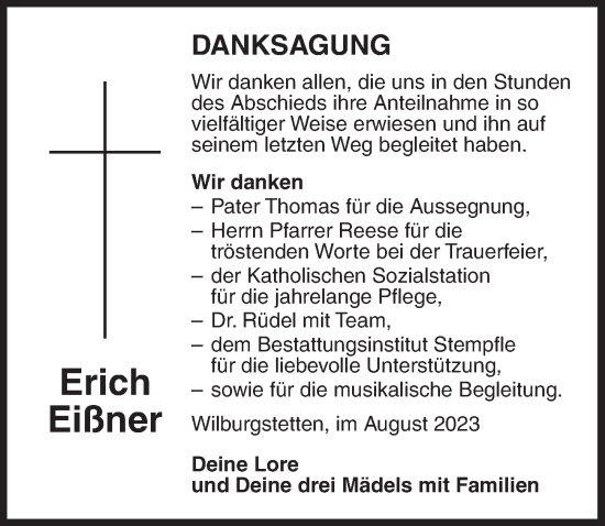 Traueranzeige von Erich Eißner von Dinkelsbühl/ Feuchtwangen