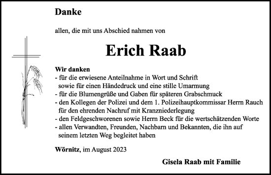 Traueranzeige von Erich Raab von Dinkelsbühl/ Feuchtwangen