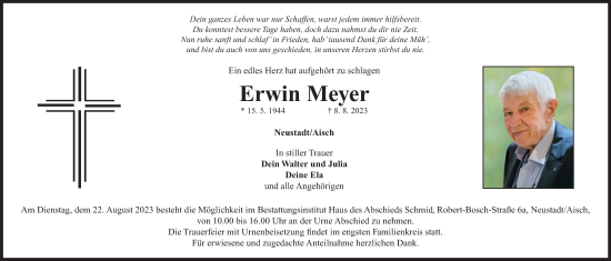 Traueranzeige von Erwin Meyer von Neustadt/ Scheinfeld/ Uffenheim