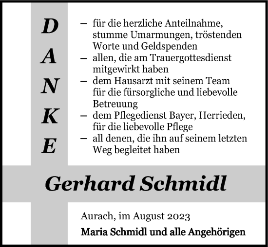 Traueranzeige von Gerhard Schmidl von Ansbach