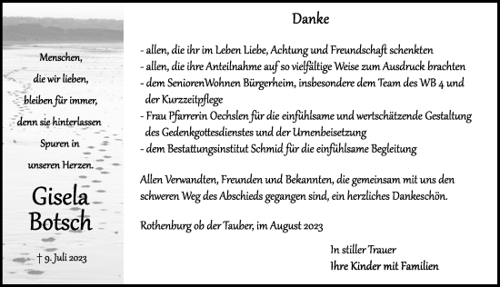 Traueranzeige von Gisela Botsch von Rothenburg