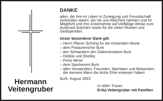 Traueranzeige von Hermann Veitengruber von Dinkelsbühl/ Feuchtwangen