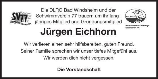 Traueranzeige von Jürgen Eichhorn von Neustadt/ Scheinfeld/ Uffenheim