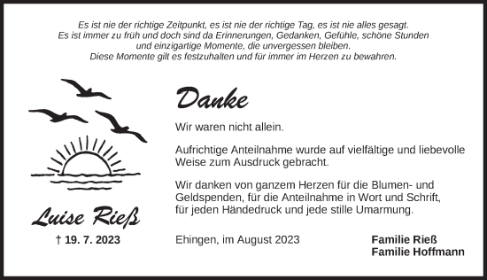 Traueranzeige von Luise Rieß von Dinkelsbühl/ Feuchtwangen