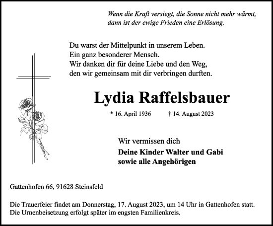 Traueranzeige von Lydia Raffelsbauer von Rothenburg