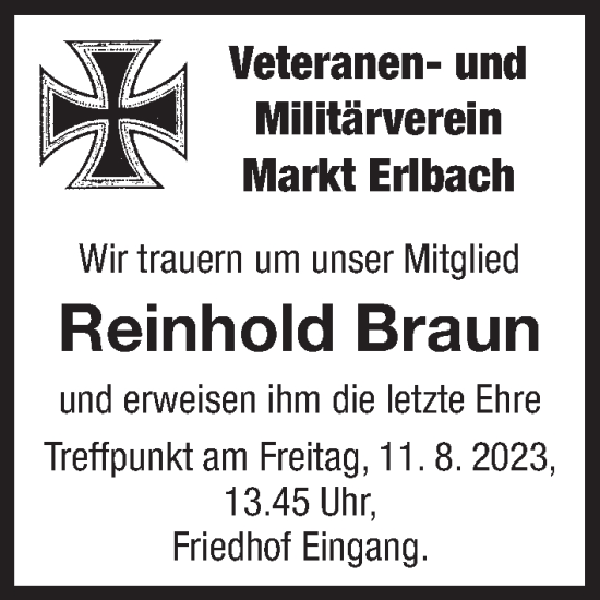 Traueranzeige von Reinhold Braun von Neustadt/ Scheinfeld/ Uffenheim