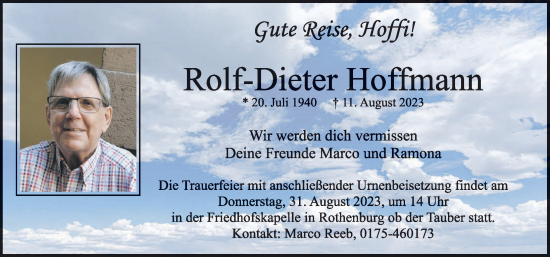 Traueranzeige von Rolf-Dieter Hoffmann von Rothenburg