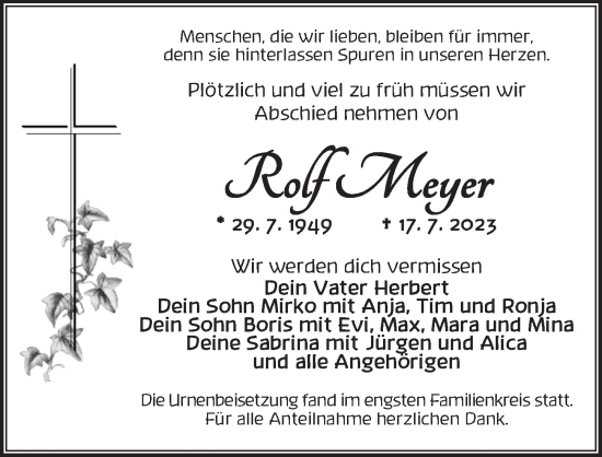 Traueranzeige von Rolf Meyer von Neustadt/ Scheinfeld/ Uffenheim
