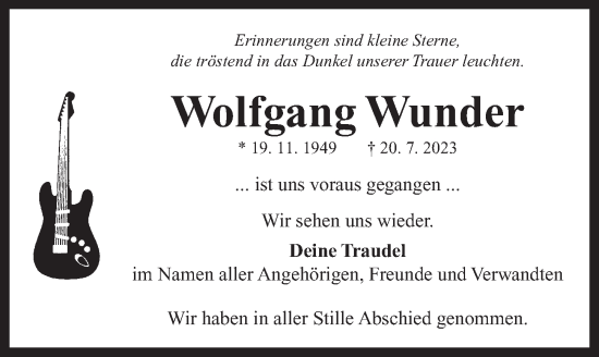 Traueranzeige von Wolfgang Wunder von Neustadt/ Scheinfeld/ Uffenheim