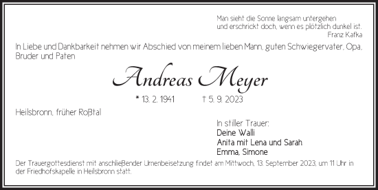 Traueranzeige von Andreas Meyer von Ansbach