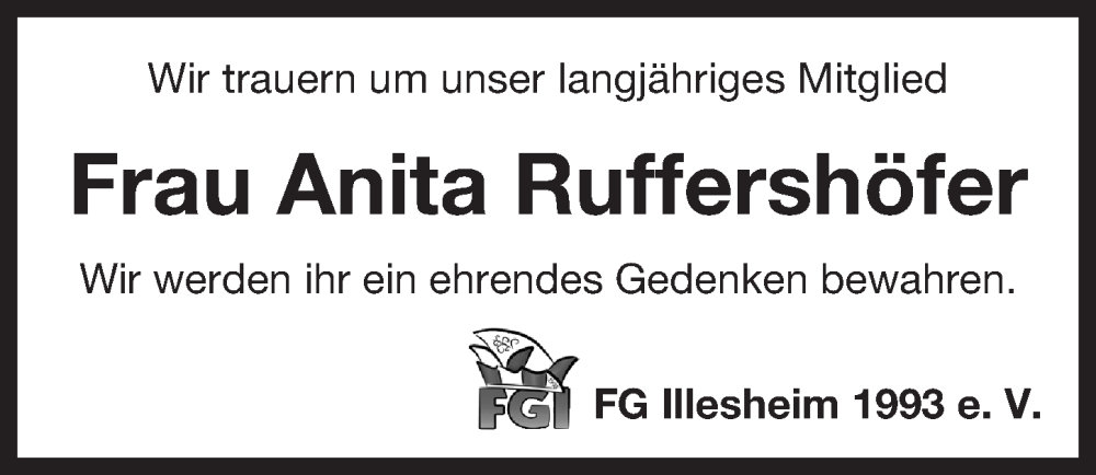  Traueranzeige für Anita Ruffershöfer vom 26.09.2023 aus Neustadt/ Scheinfeld/ Uffenheim