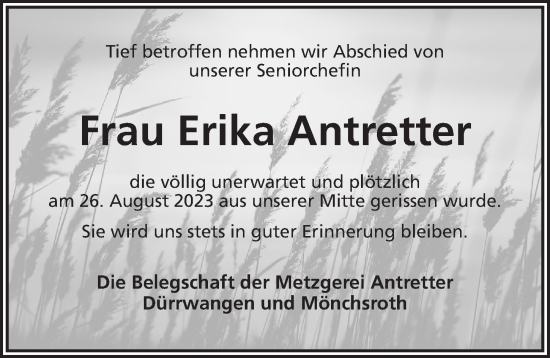 Traueranzeige von Erika Antretter von Dinkelsbühl/ Feuchtwangen