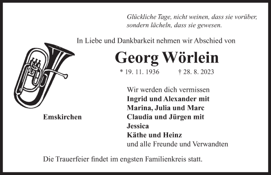 Traueranzeige von Georg Wörlein von Neustadt/ Scheinfeld/ Uffenheim
