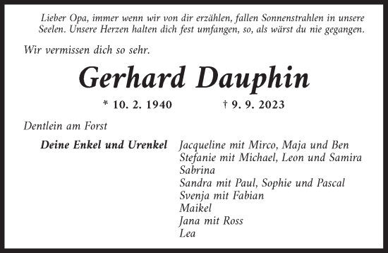 Traueranzeige von Gerhard Dauphin von Dinkelsbühl/ Feuchtwangen