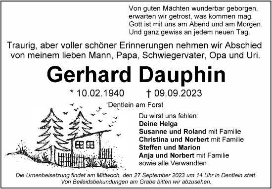 Traueranzeige von Gerhard Dauphin von Dinkelsbühl/ Feuchtwangen