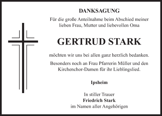 Traueranzeige von Gertrud Stark von Neustadt/ Scheinfeld/ Uffenheim