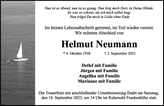 Traueranzeige von Helmut Neumann von Rothenburg