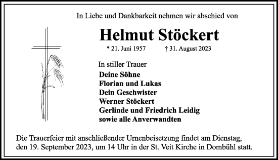 Traueranzeige von Helmut Stöckert von Rothenburg