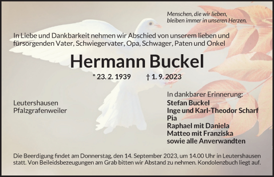 Traueranzeige von Hermann Buckel von GE